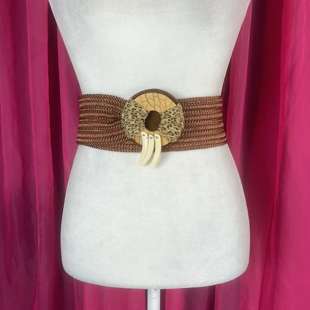 Unbranded Safari  Leopard and talon‎ tooth adjustable belt med -  Large
